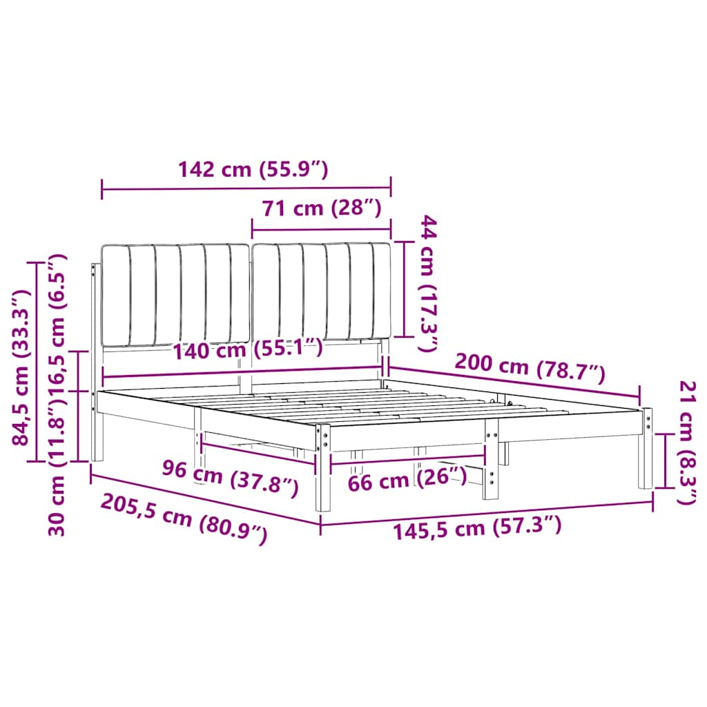 Σκελετός Κρεβατιού με Επενδεδυμένο Κεφαλάρι Ανοιχτό γκρι