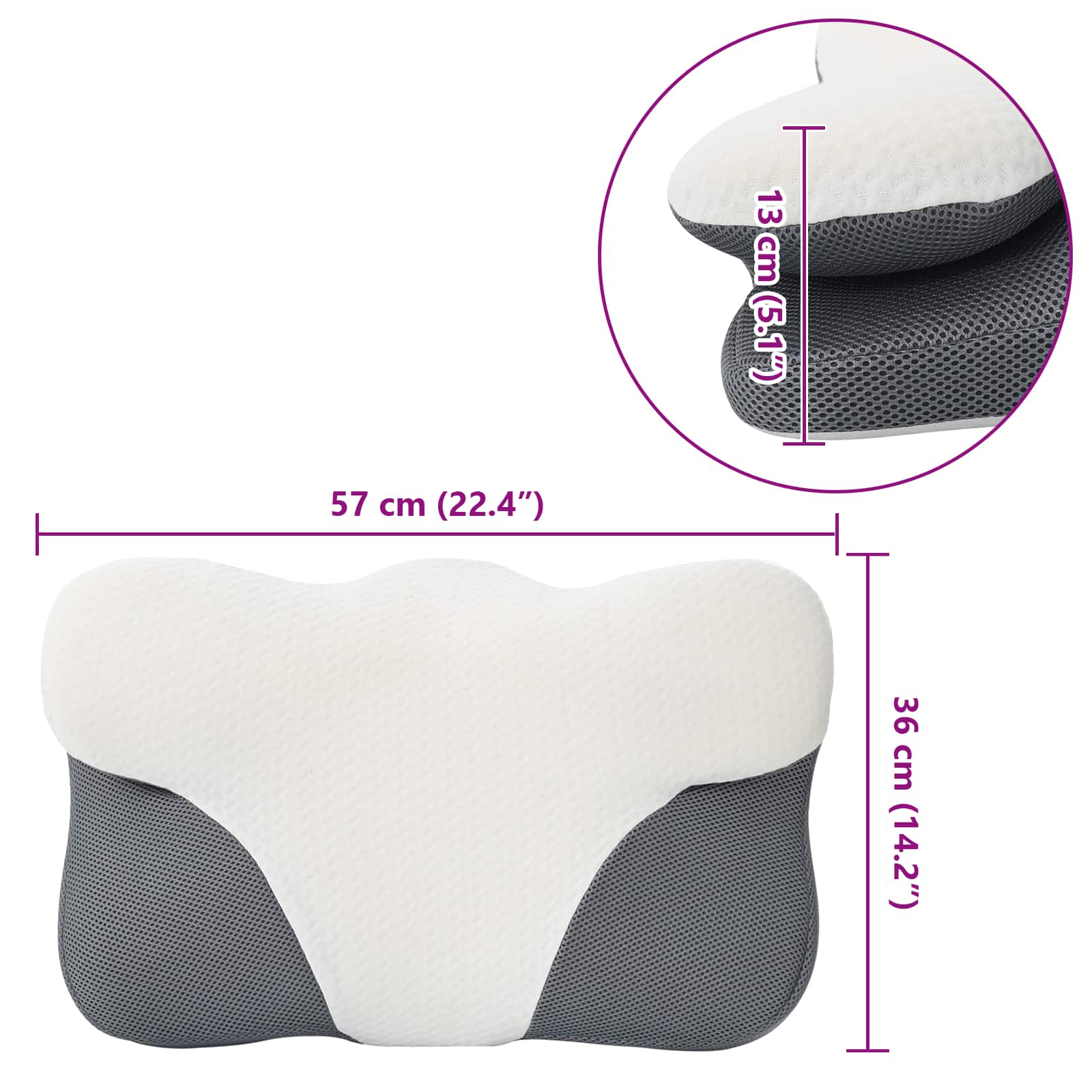 Μαξιλάρι λαιμού Μονόχρωμο Λευκός 57 x 36 x 13 εκ Αφρός Μνήμης - Pakobazaar