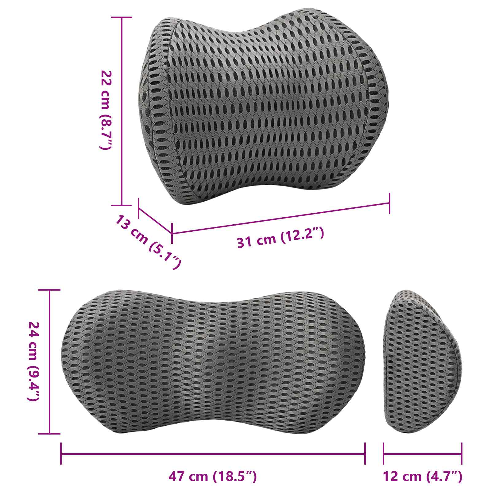 Σετ Μαξιλαριών Μονόχρωμο Ρυθμιζόμενος 2 pcs Γκρι Αφρός Μνήμης - Pakobazaar