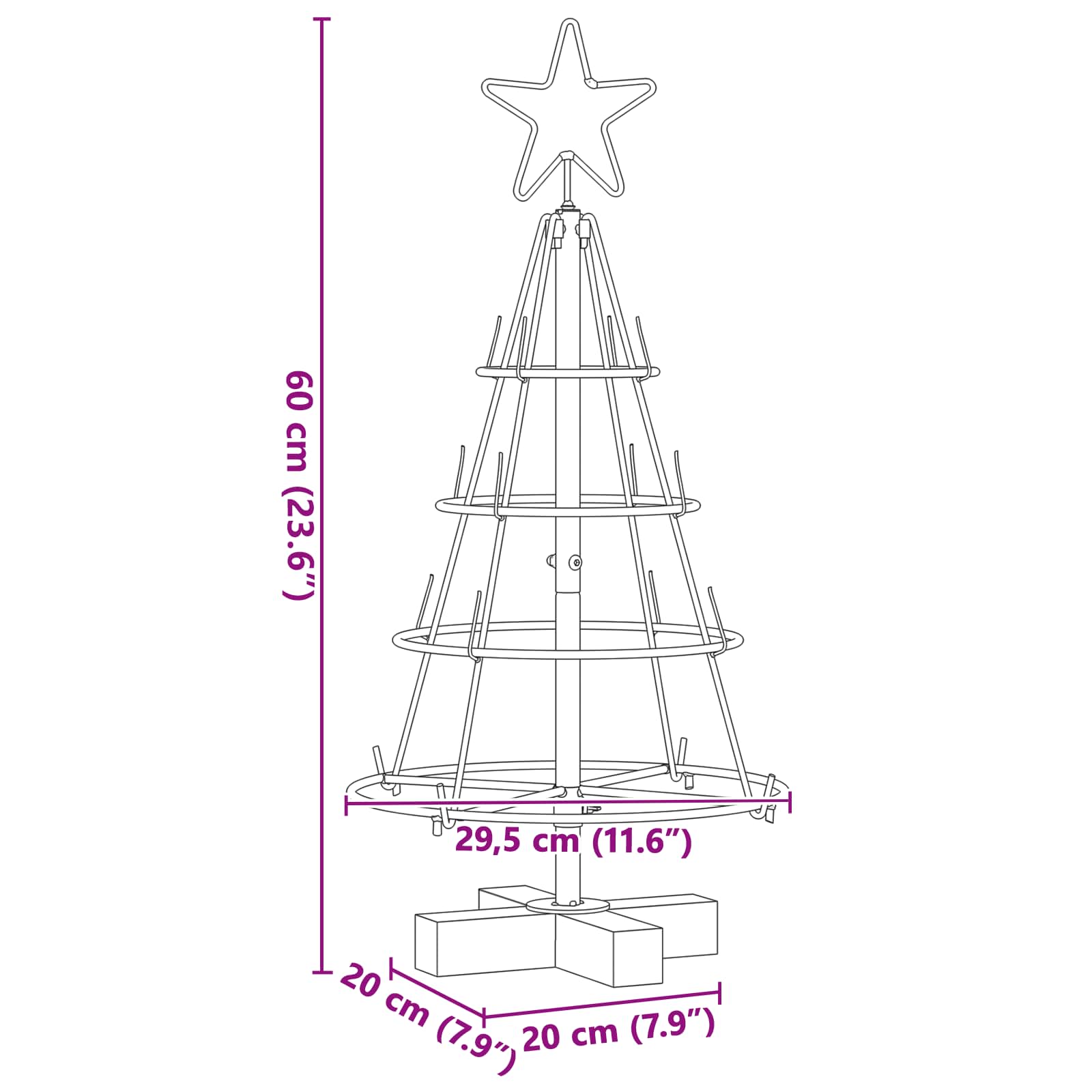 Χριστουγεννιάτικο Δέντρο Κώνος με βάση Μαύρο 60 cm Ατσάλι