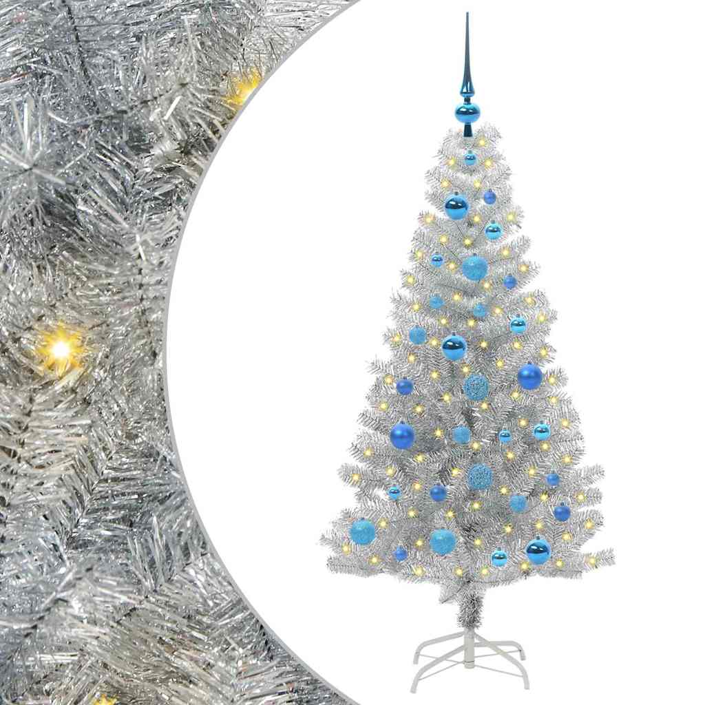 Χριστουγεννιάτικο Δέντρο με 150 LED με βάση Ασημί 150 cm PET - Pakobazaar