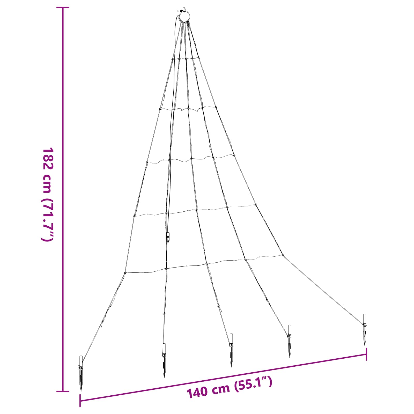 Χριστουγεννιάτικο Δέντρο LED με Σφήνες Εδάφους 182 εκ Μέταλλο - Pakobazaar