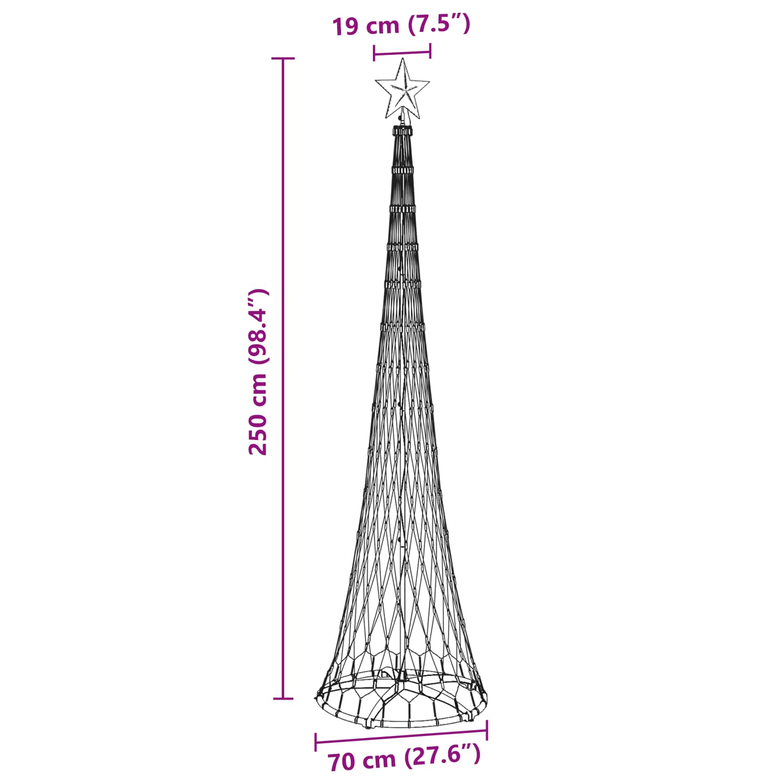 LED Χριστουγεννιάτικο Δέντρο Θερμό λευκό 70 x 70 x 250 εκ - Pakobazaar