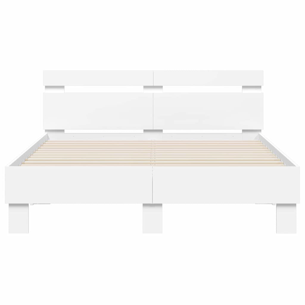 Σκελετός Κρεβατιού με led Λευκό 137 x 190 cm Επεξεργασμένο ξύλο - Pakobazaar