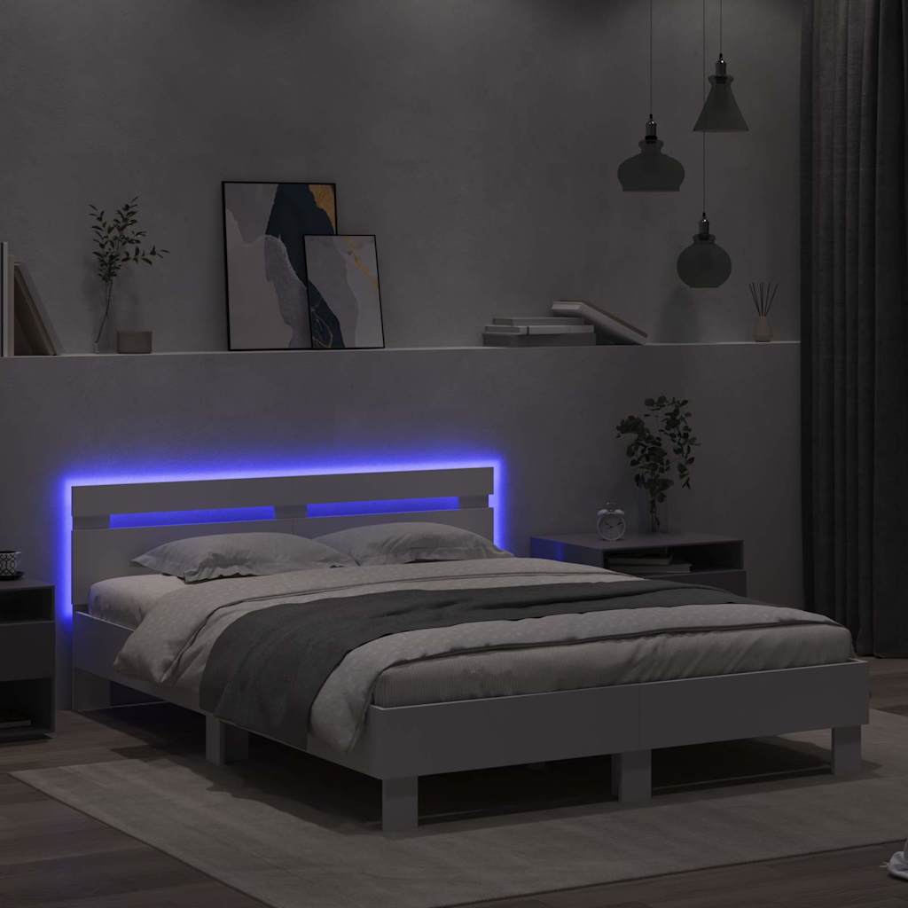 Σκελετός Κρεβατιού με led Λευκό 152 x 203 cm Επεξεργασμένο ξύλο - Pakobazaar