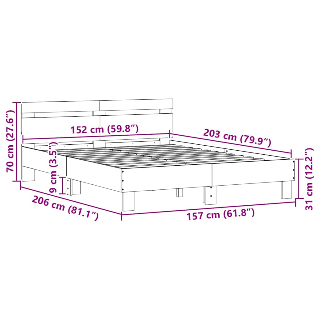 Σκελετός Κρεβατιού με led Λευκό 152 x 203 cm Επεξεργασμένο ξύλο - Pakobazaar