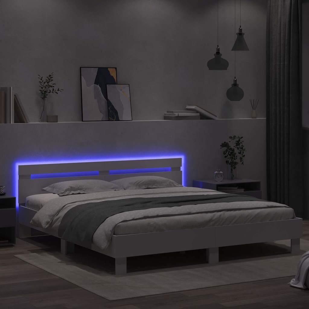 Σκελετός Κρεβατιού με led Λευκό 193 x 203 cm Επεξεργασμένο ξύλο - Pakobazaar