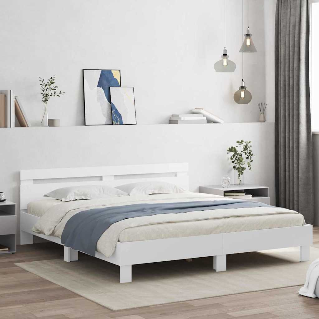 Σκελετός Κρεβατιού με led Λευκό 193 x 203 cm Επεξεργασμένο ξύλο - Pakobazaar