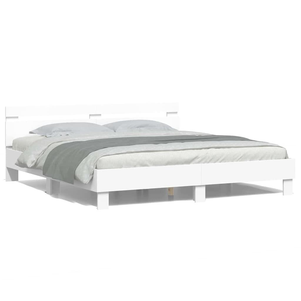 Σκελετός Κρεβατιού με led Λευκό 193 x 203 cm Επεξεργασμένο ξύλο - Pakobazaar