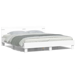 Σκελετός Κρεβατιού με led Λευκό 193 x 203 cm Επεξεργασμένο ξύλο - Pakobazaar