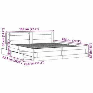 Σκελετός Κρεβατιού 2 pcs Σονόμα 193 x 203 cm Επεξεργασμένο ξύλο - Pakobazaar