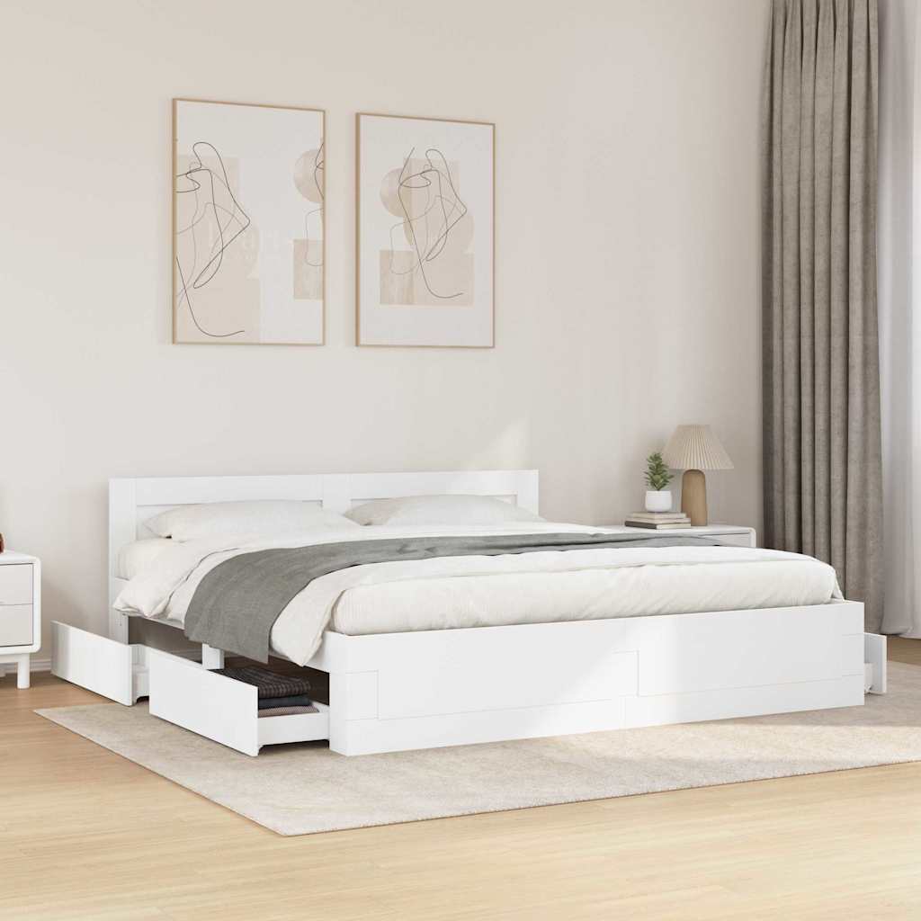Σκελετός Κρεβατιού 2 pcs Λευκός 193 x 203 cm Επεξεργασμένο ξύλο - Pakobazaar