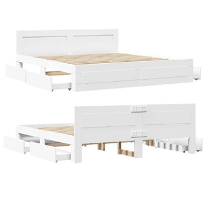 Σκελετός Κρεβατιού 2 pcs Λευκός 193 x 203 cm Επεξεργασμένο ξύλο - Pakobazaar