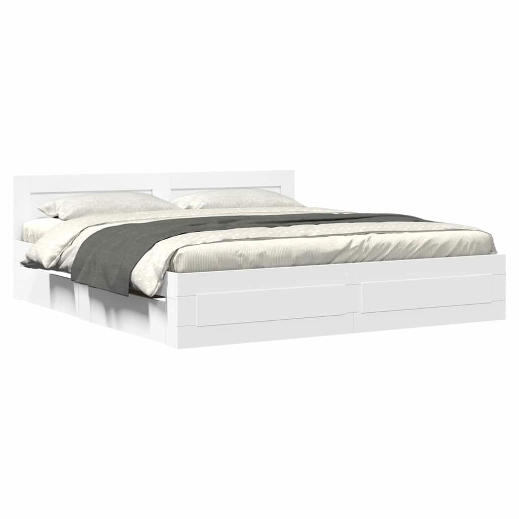 Σκελετός Κρεβατιού 2 pcs Λευκός 193 x 203 cm Επεξεργασμένο ξύλο - Pakobazaar