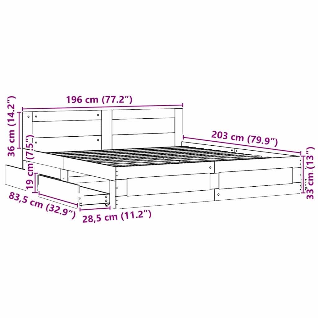 Σκελετός Κρεβατιού 2 pcs Λευκός 193 x 203 cm Επεξεργασμένο ξύλο - Pakobazaar