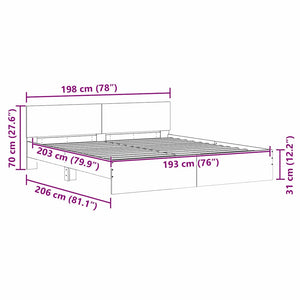 Σκελετός Κρεβατιού Σονόμα 193 x 203 cm Επεξεργασμένο Ξύλο - Pakobazaar