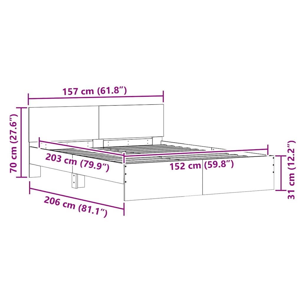 Σκελετός Κρεβατιού Λευκό 152 x 203 cm Επεξεργασμένο ξύλο - Pakobazaar
