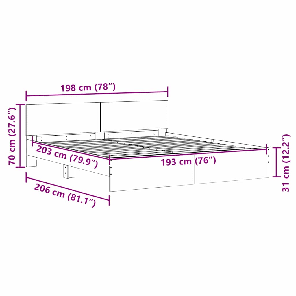 Σκελετός Κρεβατιού 2 pcs Λευκό 193 x 203 cm Επεξεργασμένο ξύλο - Pakobazaar
