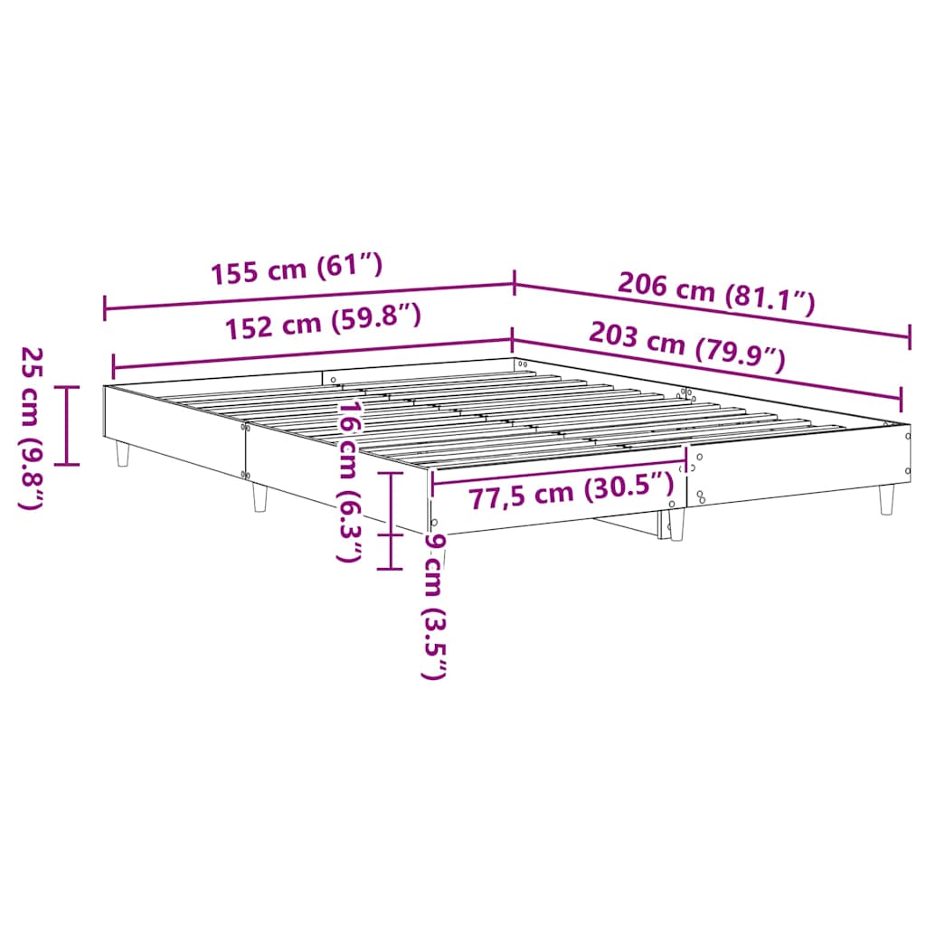 Σκελετός Κρεβατιού 2 pcs Σονόμα 152 x 203 cm Επεξεργασμένο ξύλο - Pakobazaar