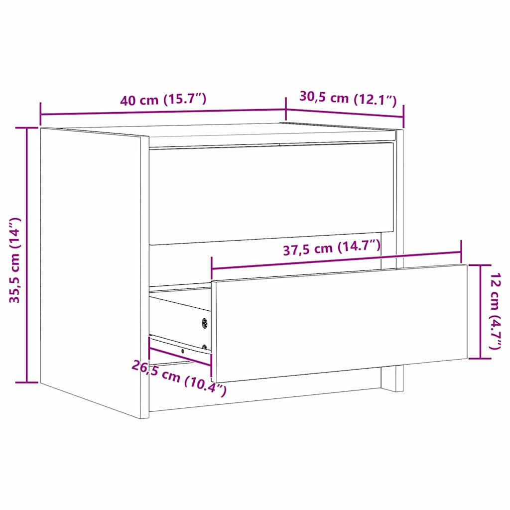 Κομοδίνα 2 pcs Κερωτό καφέ 40 x 30.5 x 35.5 εκ Ξύλο Πεύκου