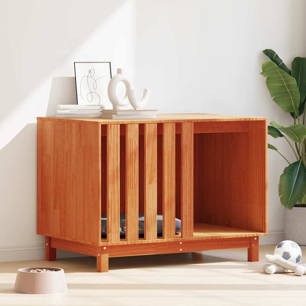 Σπίτι Σκύλου Κερωτό καφέ 90 x 60 x 67 εκ. Στερεά ξυλεία πεύκου