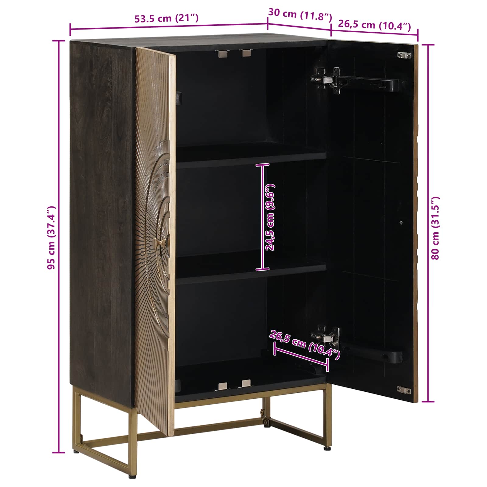 Highboard Ορείχαλκος 53,5 x 30 x 95 εκ - Pakobazaar