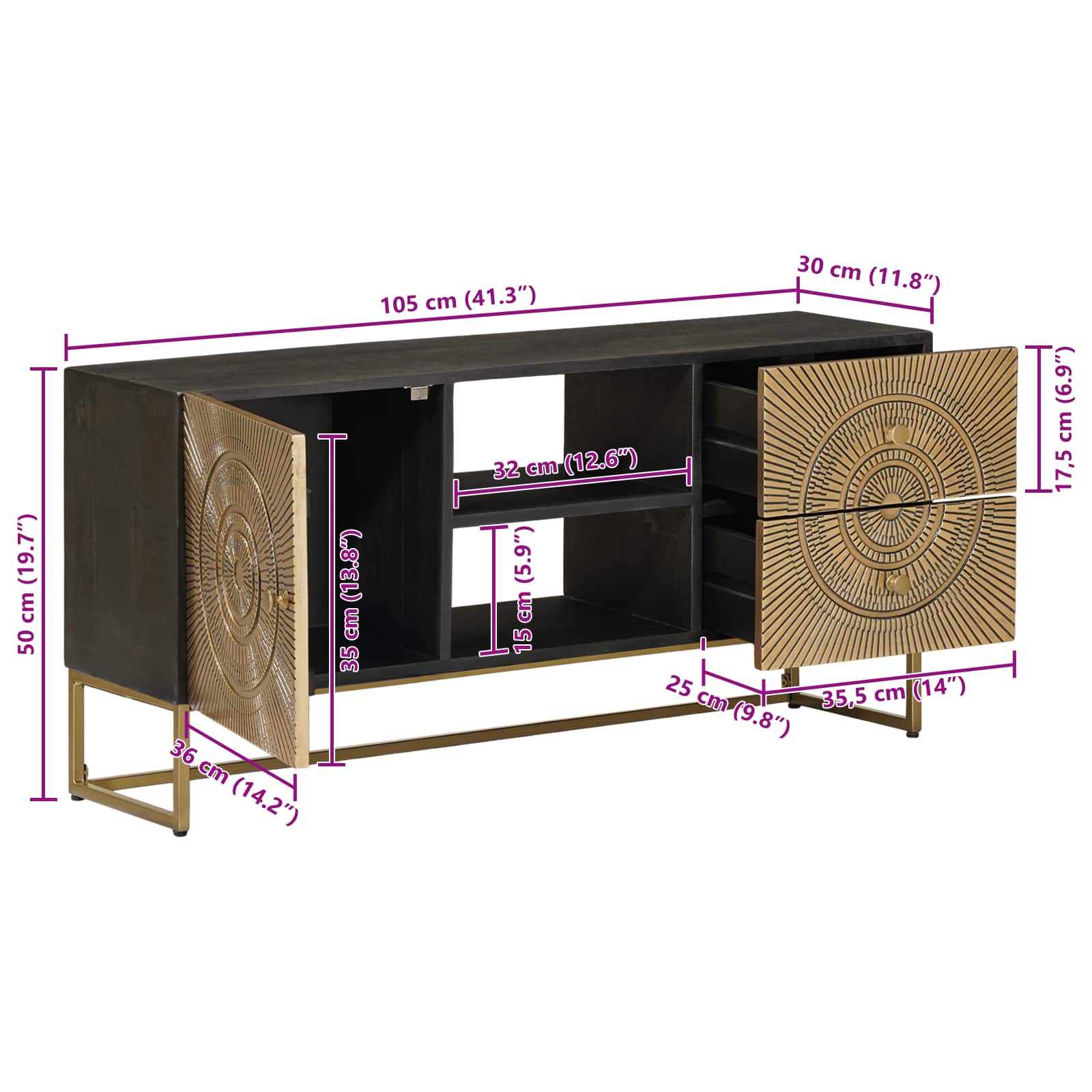 Ντουλάπι TV με συρτάρι με ράφι Ορείχαλκος 105 x 30 x 50 εκ - Pakobazaar