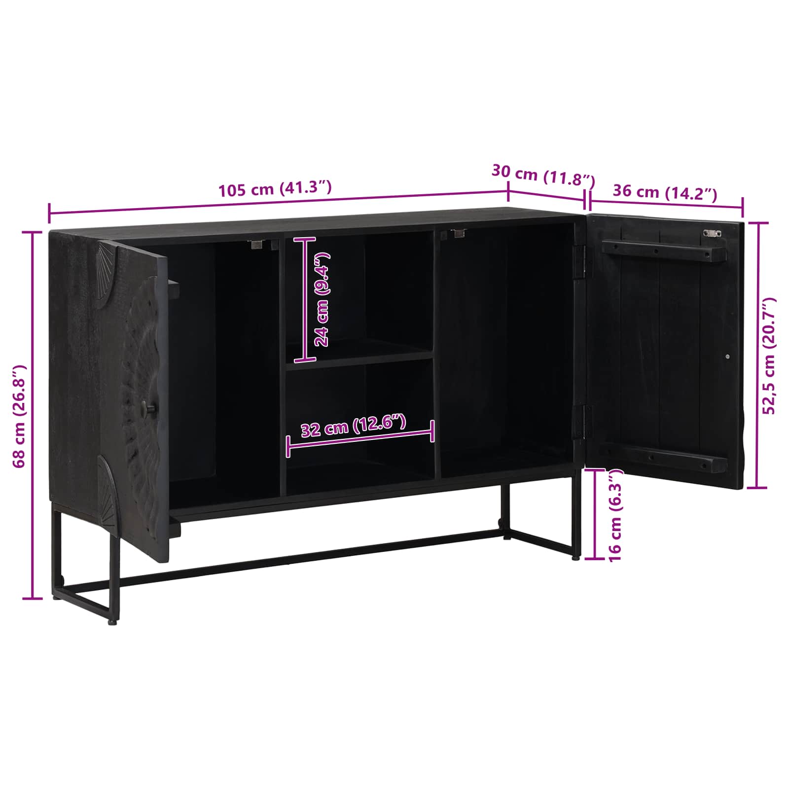 Πλαϊνό γραφείο Μαύρο 105 x 30 x 68 εκ - Pakobazaar