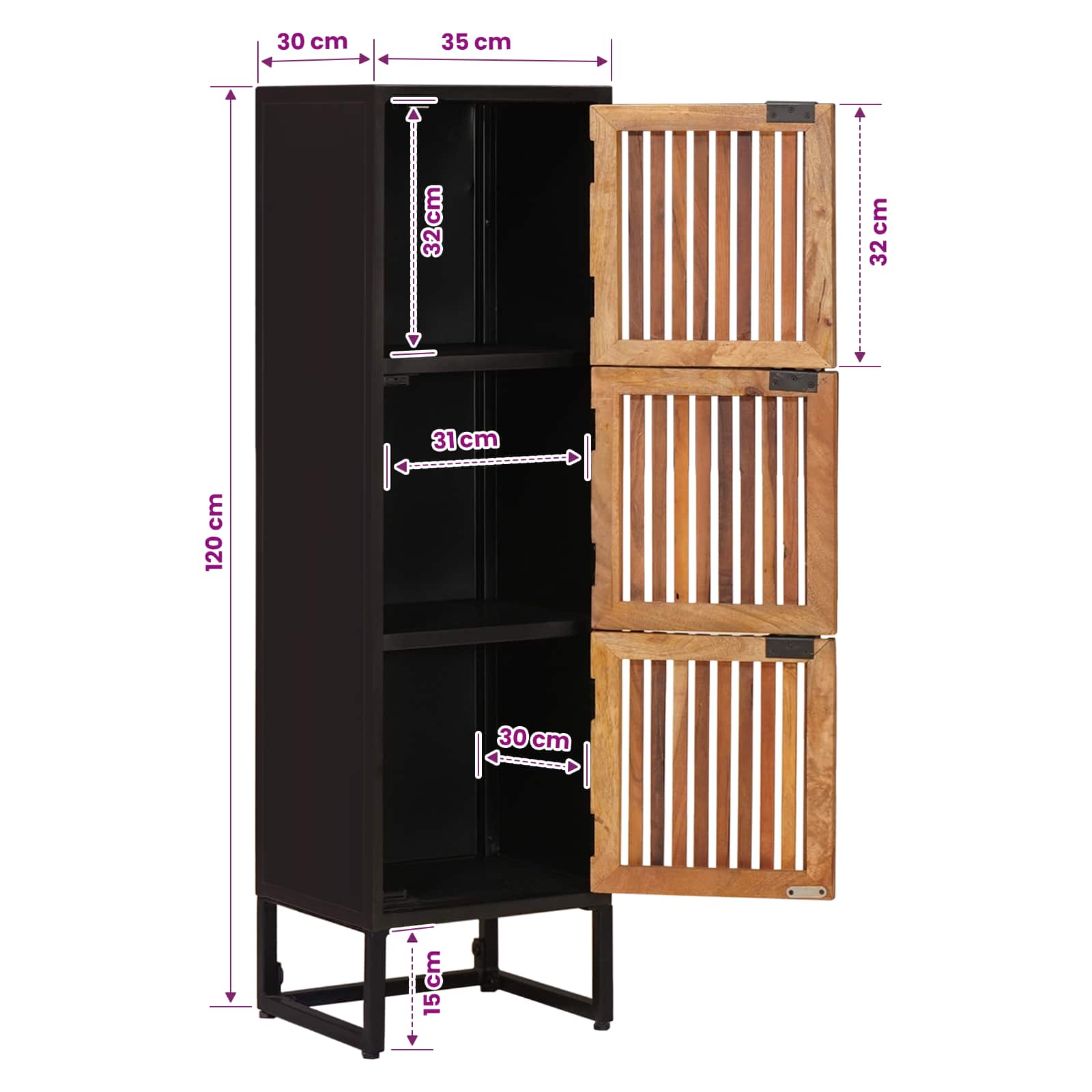 Highboard 35 x 30 x 120 cm Στερεό Ξύλο Μάνγκο και Μηχανικά Ξύλα - Pakobazaar