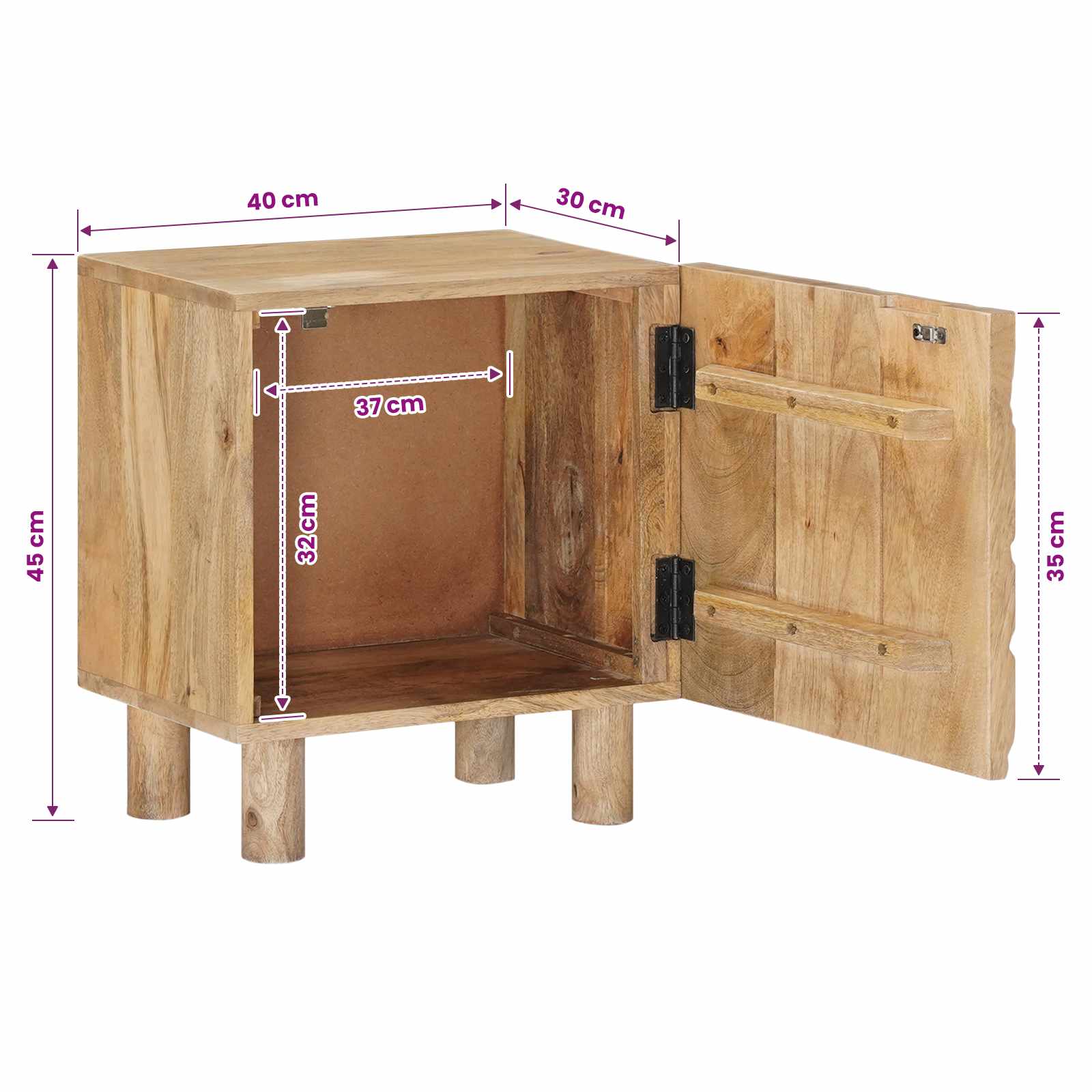Χειροποίητο Κομοδίνο Καφέ Τίκ 40 x 30 x 45 cm - Pakobazaar