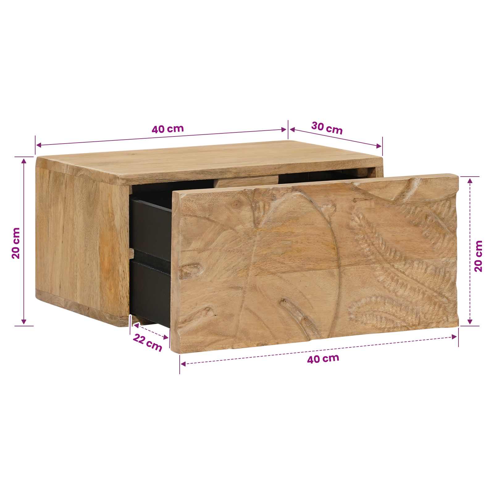 Χειροποίητο Κομοδίνο Καφέ Τίκ 40 x 30 x 20 εκ - Pakobazaar