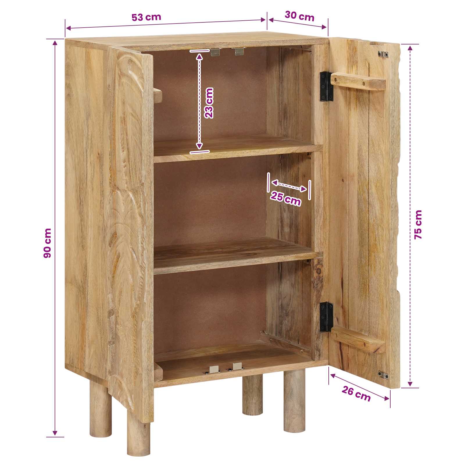 Highboard 53 x 30 x 90 εκ Στερεό Ξύλο Μάνγκο και Μηχανικά Ξύλα - Pakobazaar