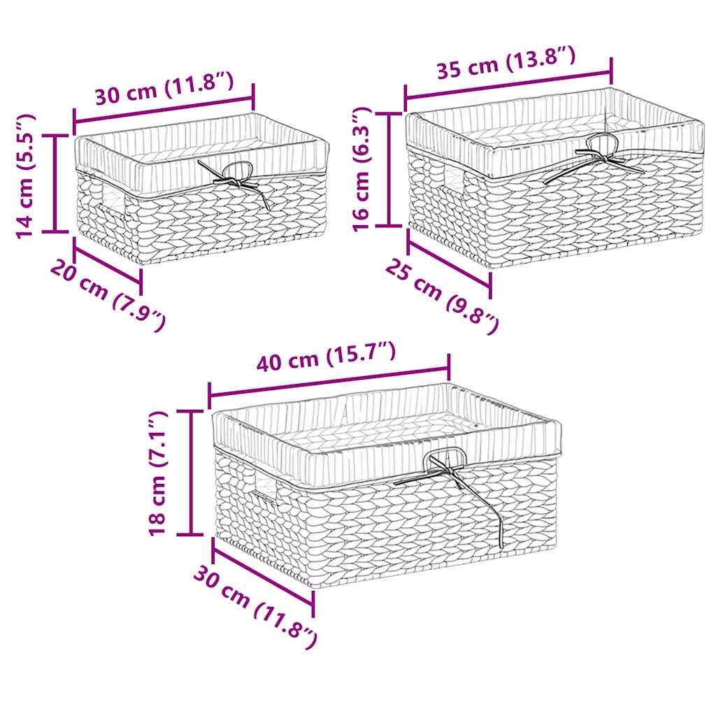 Καλάθια Αποθήκευσης 3 pcs Φυσικό 40 x 30 x 18 εκ Υάκινθος νερού - Pakobazaar