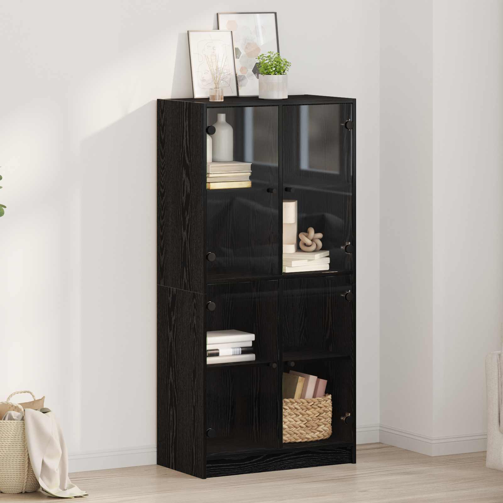 Highboard Μαύρη Οξυά 68 x 37 x 142 εκ Επεξεργασμένο ξύλο - Pakobazaar