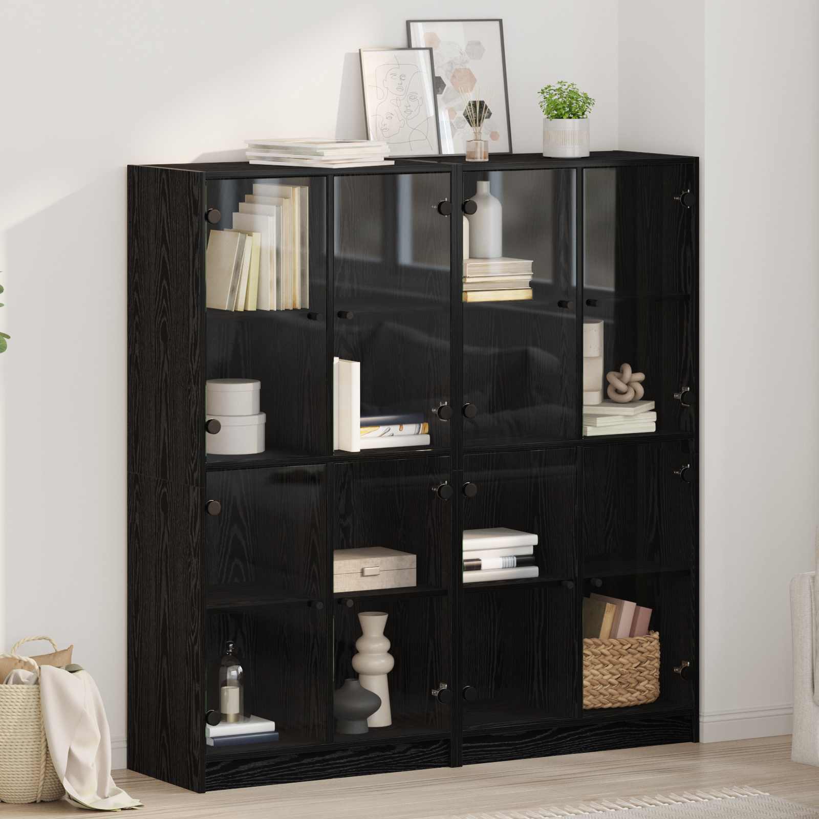 Highboard 2 pcs Μαύρη Οξυά 68 x 37 x 142 εκ Επεξεργασμένο ξύλο - Pakobazaar