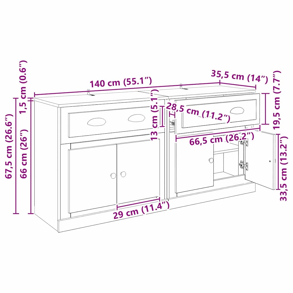 Παραδοσιακά Πλευρικά Έπιπλα με συρτάρι 2 pcs Παλιό Ξύλο - Pakobazaar