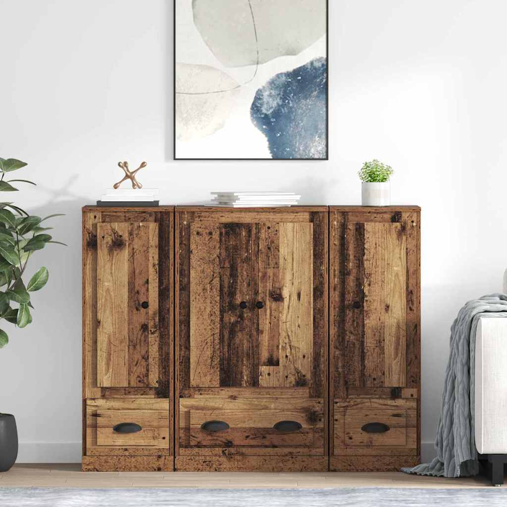 Highboard με συρτάρι 3 pcs Παλιό Ξύλο Επεξεργασμένο ξύλο