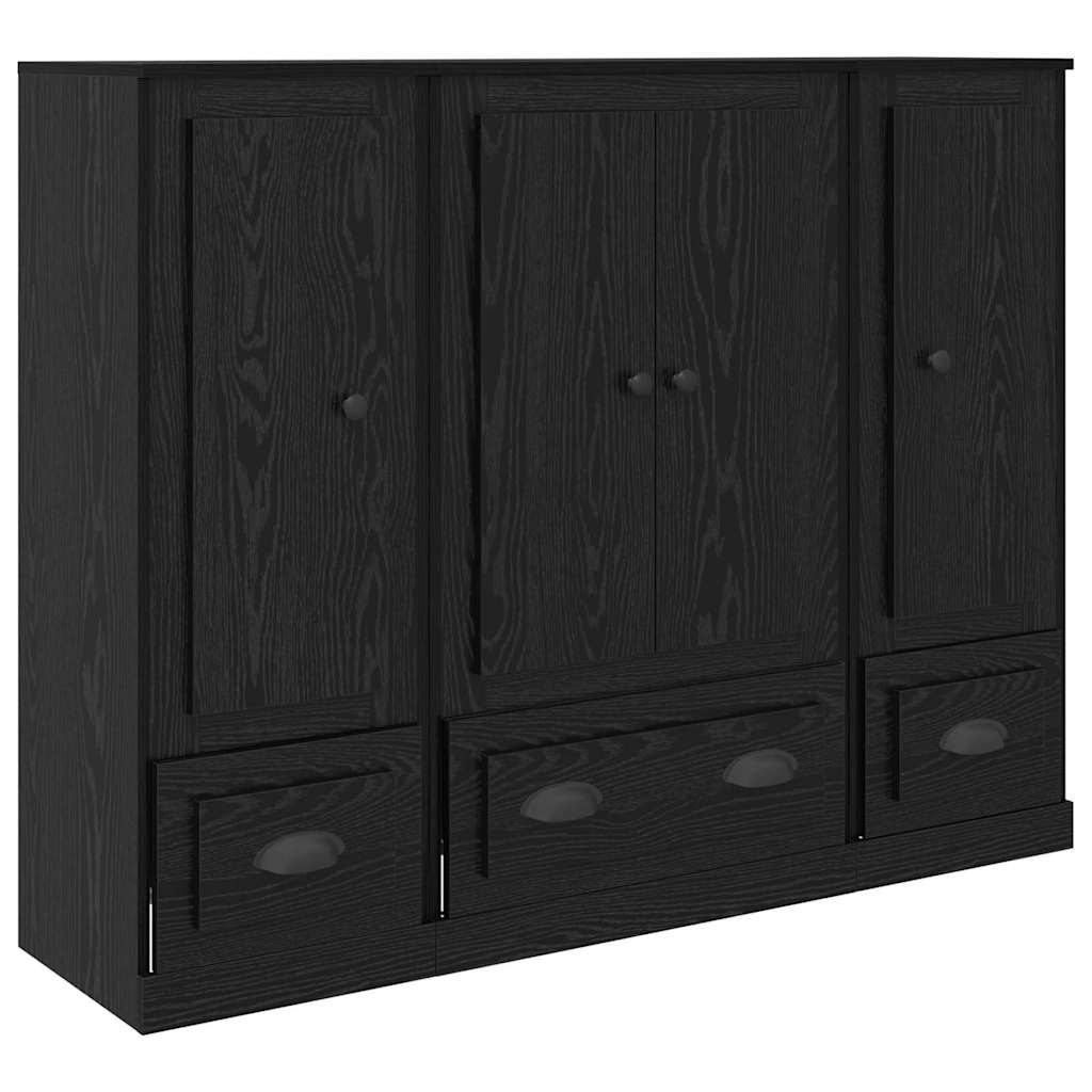 Highboard με συρτάρι 3 pcs Μαύρη Οξυά Επεξεργασμένο ξύλο