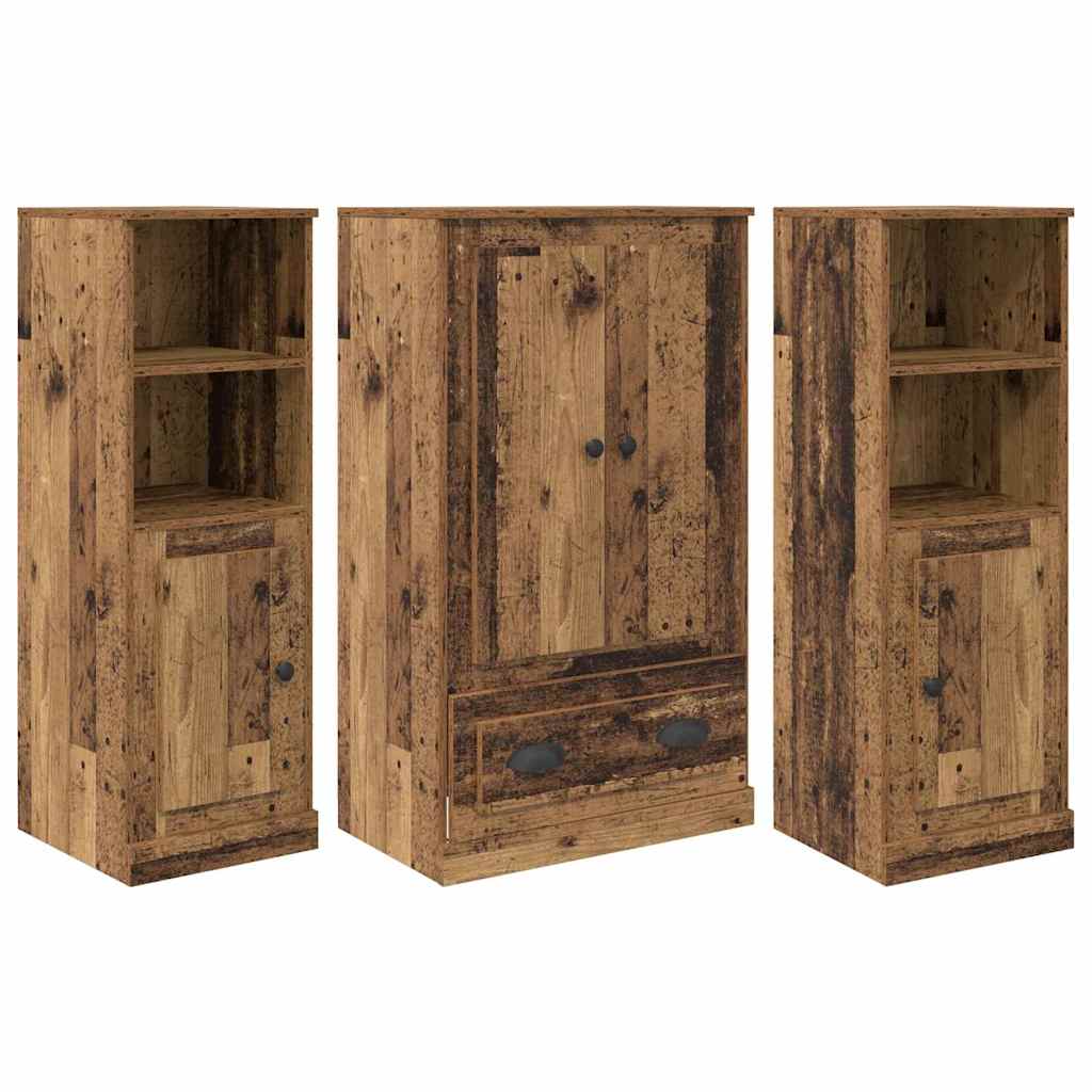 Highboard με συρτάρι 3 pcs Παλιό Ξύλο Επεξεργασμένο ξύλο