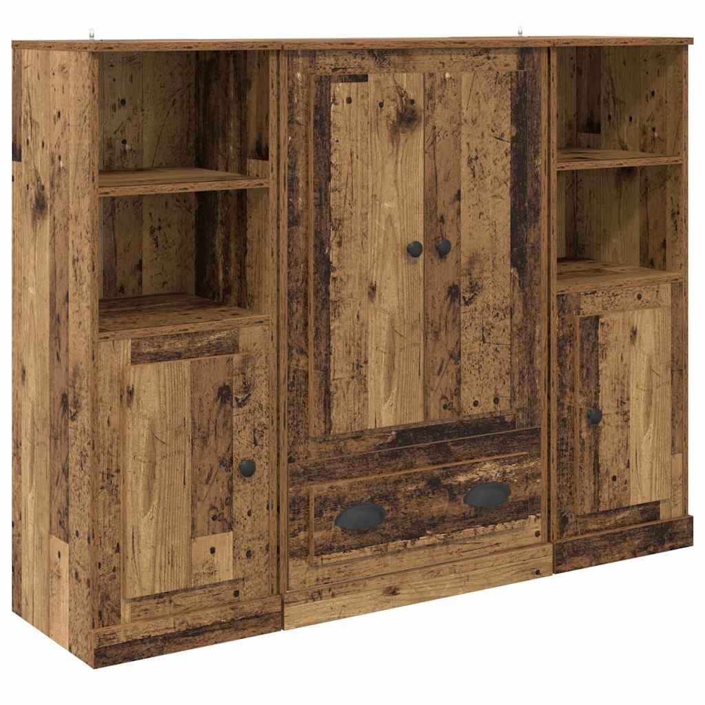 Highboard με συρτάρι 3 pcs Παλιό Ξύλο Επεξεργασμένο ξύλο