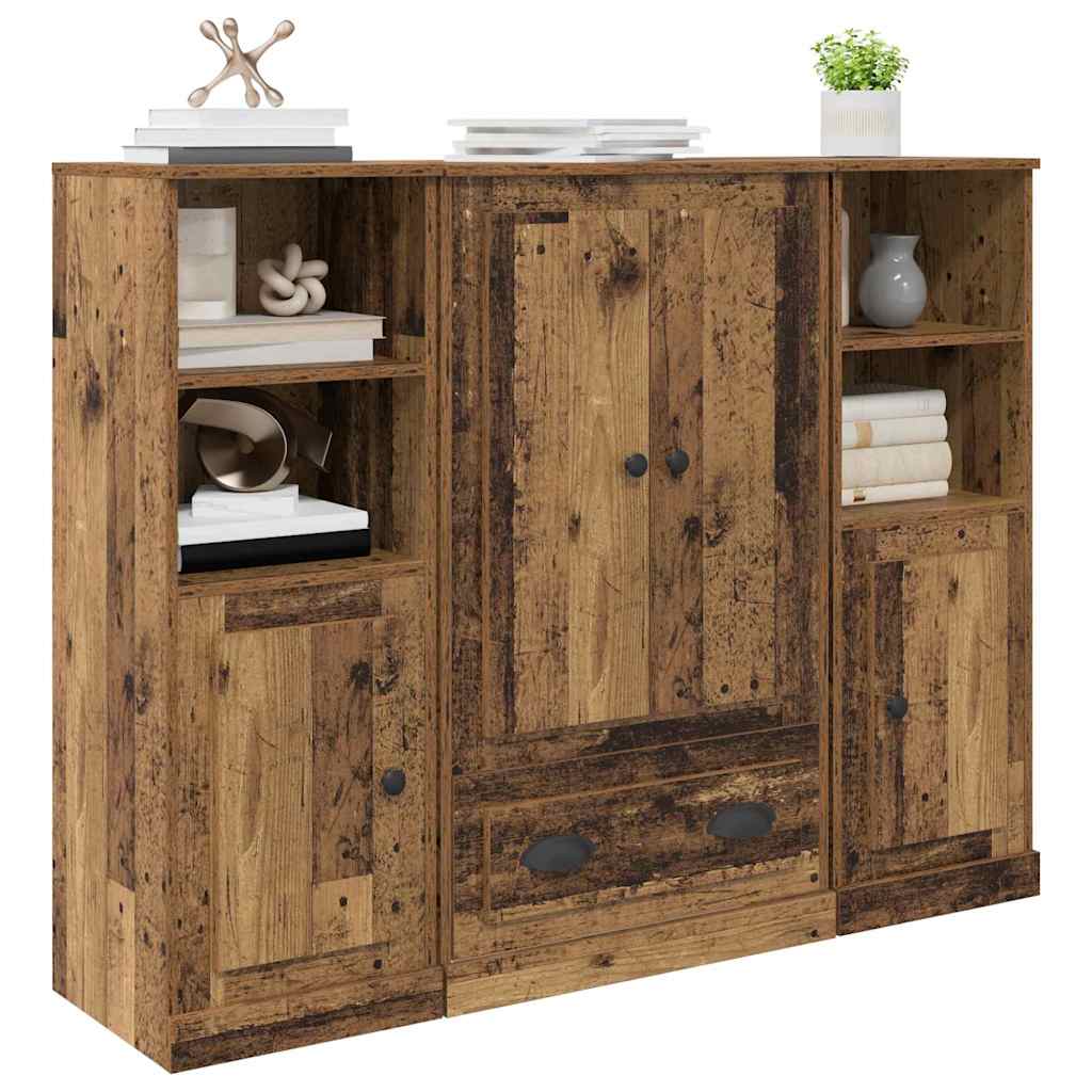 Highboard με συρτάρι 3 pcs Παλιό Ξύλο Επεξεργασμένο ξύλο