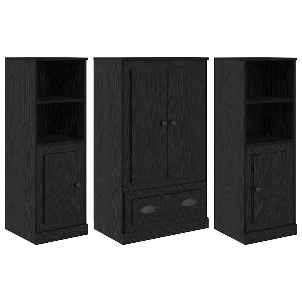 Highboard με συρτάρι 3 pcs Μαύρη Οξυά Επεξεργασμένο ξύλο