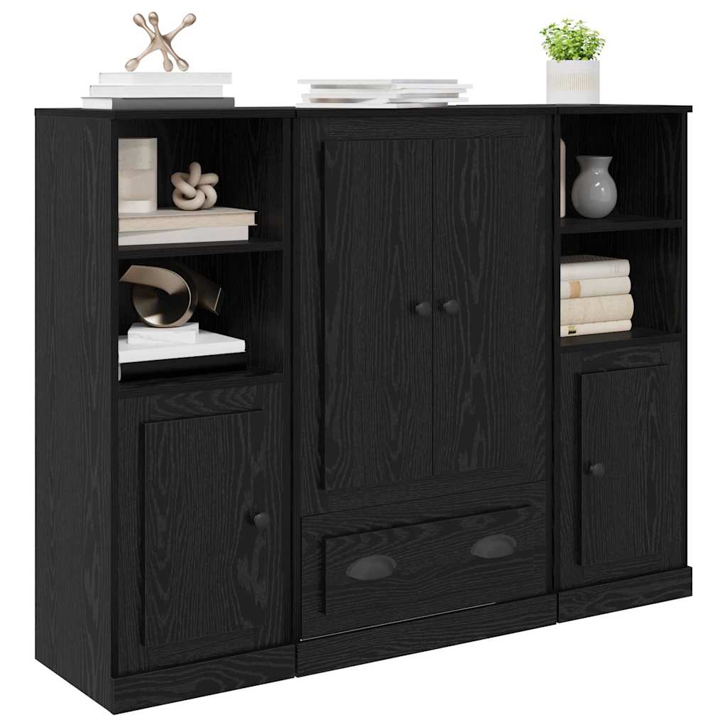 Highboard με συρτάρι 3 pcs Μαύρη Οξυά Επεξεργασμένο ξύλο