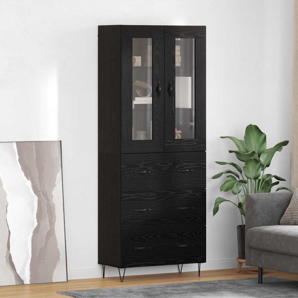 Highboard Μαύρη Οξυά 69,5 x 34 x 90 εκ. Επεξεργασμένο ξύλο