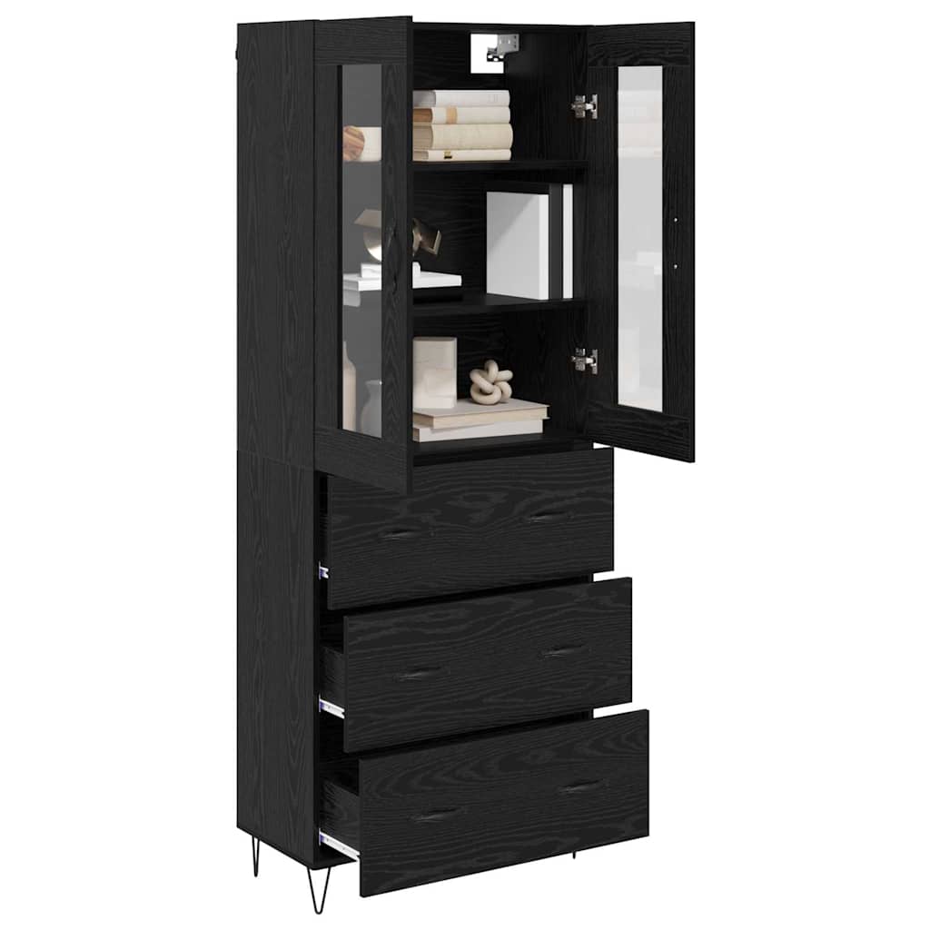 Highboard Μαύρη Οξυά 69,5 x 34 x 90 εκ. Επεξεργασμένο ξύλο