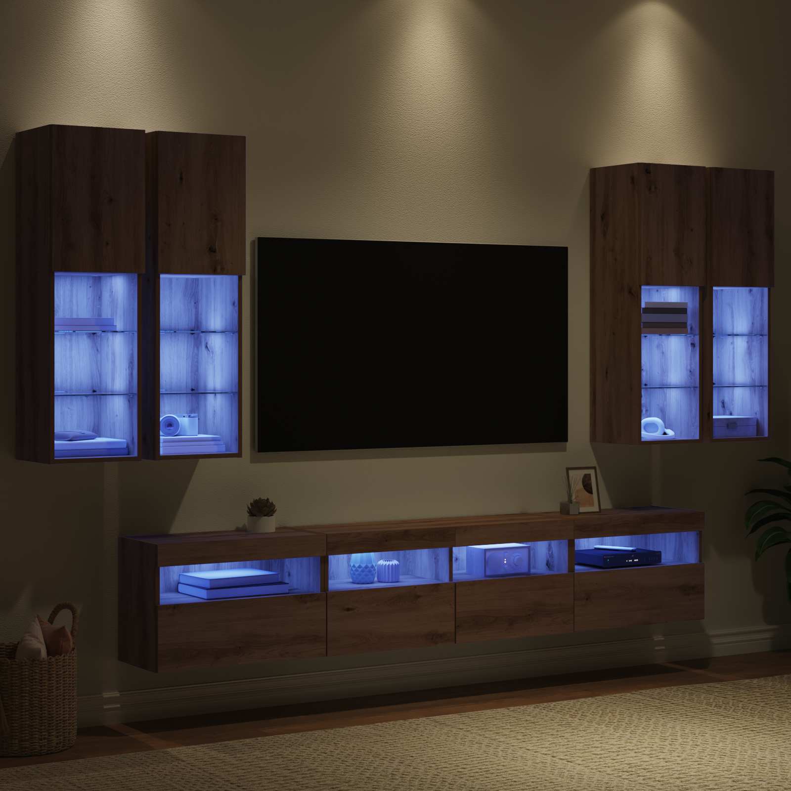 Σετ Κονσόλας Τηλεόρασης με LED Φώτα με led 7 pcs artisan δρυς - Pakobazaar