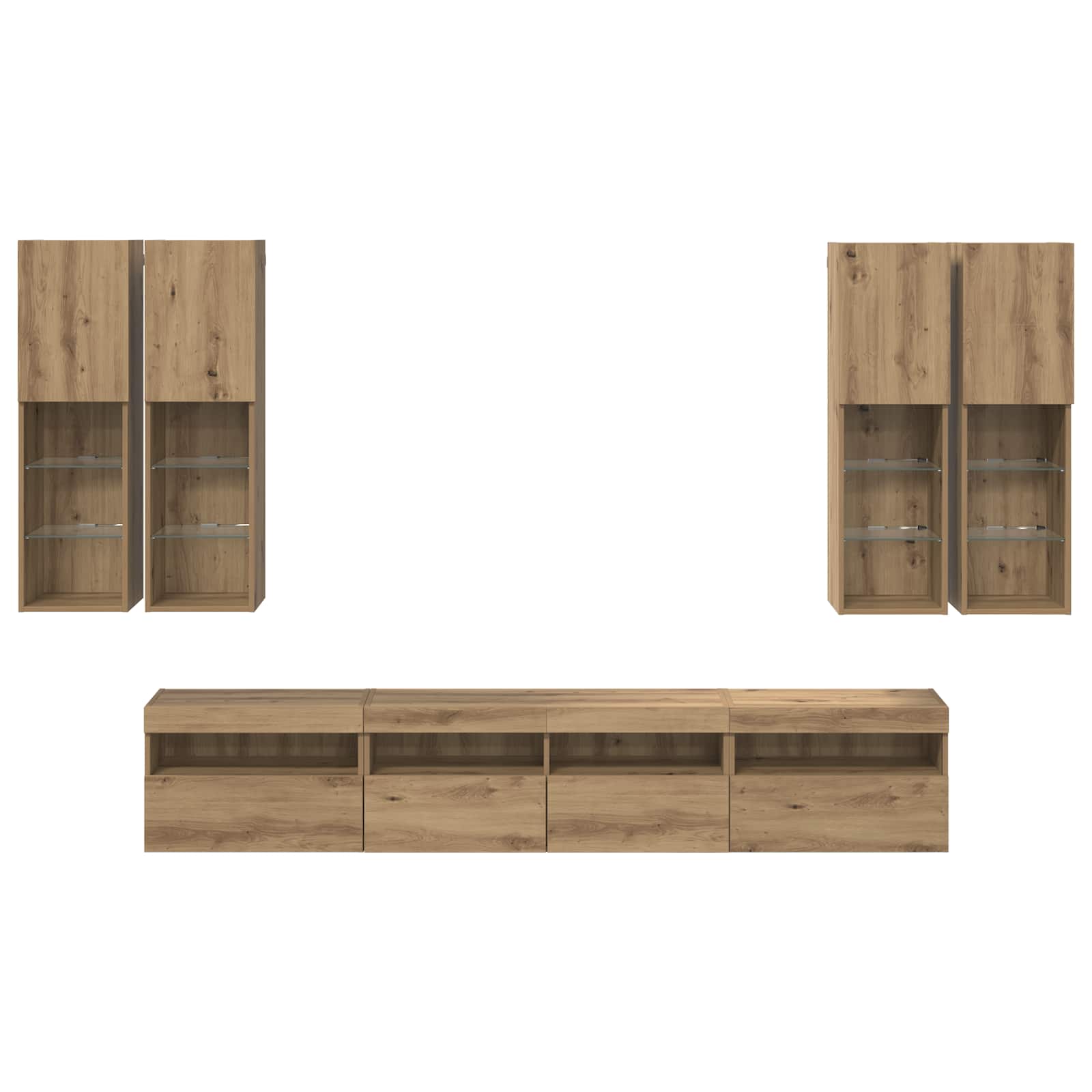 Σετ Κονσόλας Τηλεόρασης με LED Φώτα με led 7 pcs artisan δρυς - Pakobazaar