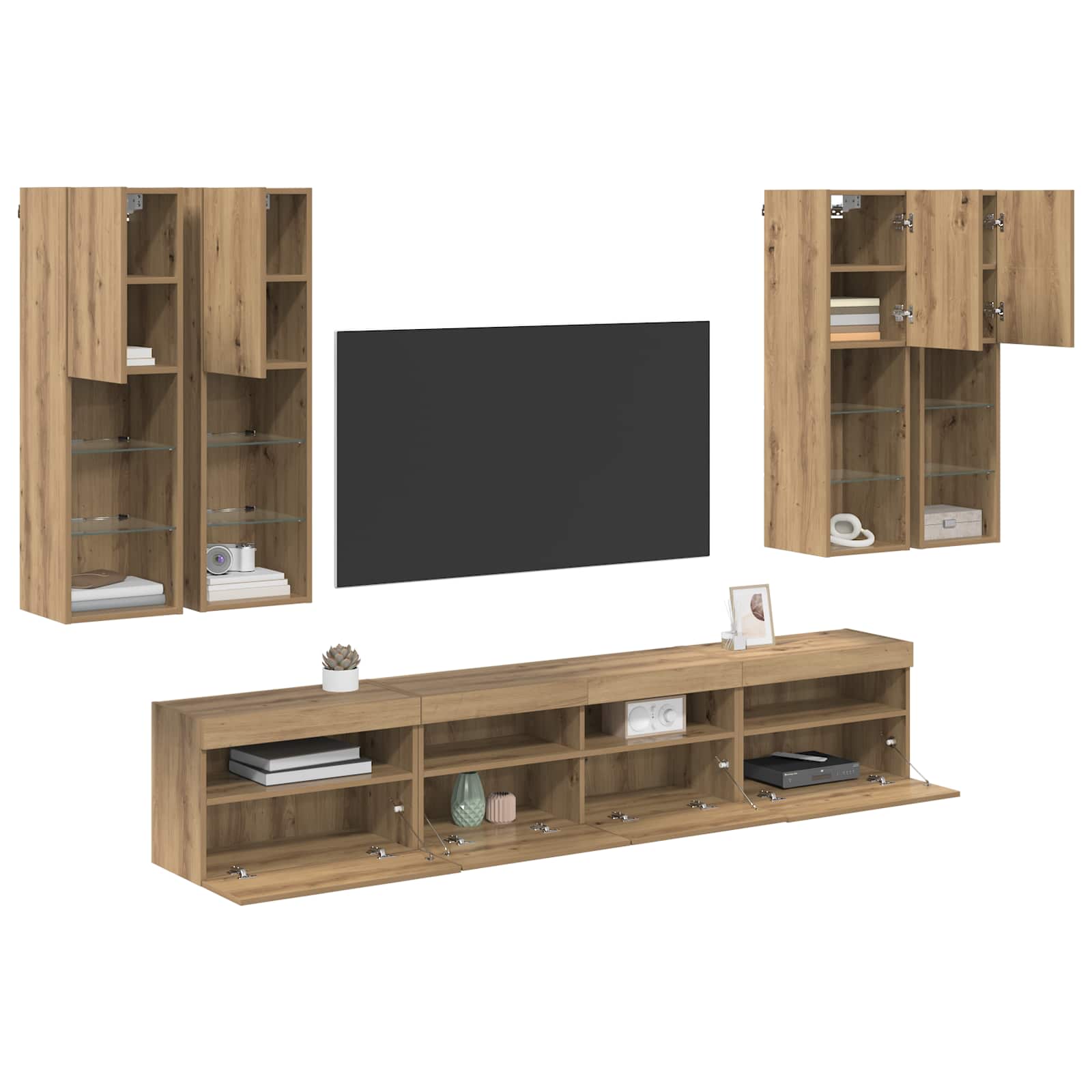Σετ Κονσόλας Τηλεόρασης με LED Φώτα με led 7 pcs artisan δρυς - Pakobazaar