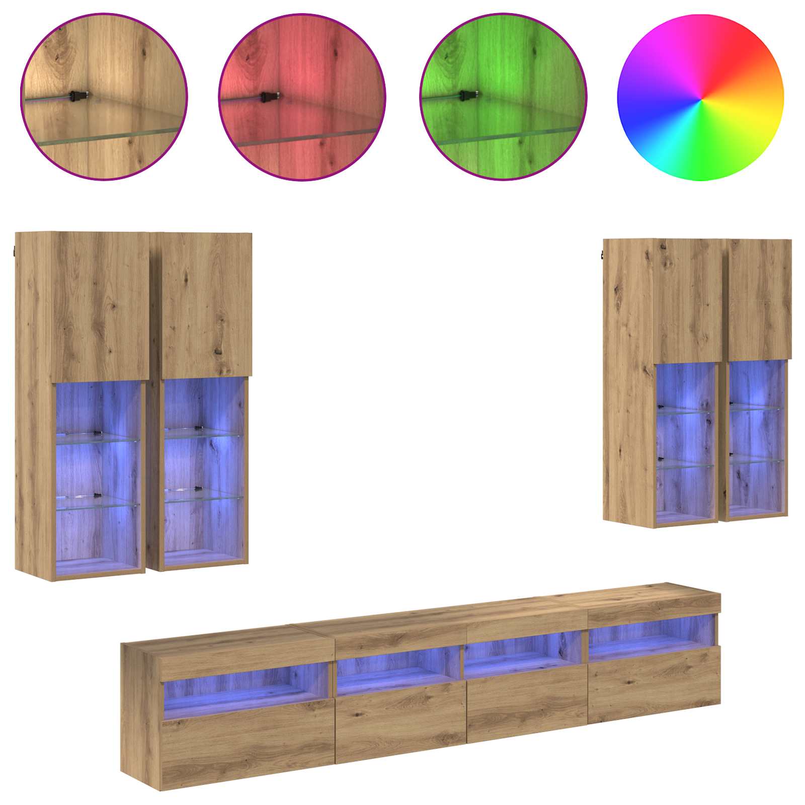 Σετ Κονσόλας Τηλεόρασης με LED Φώτα με led 7 pcs artisan δρυς - Pakobazaar