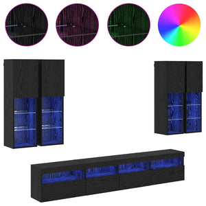 Σετ Κονσόλας Τηλεόρασης με LED Φώτα με led 7 pcs Μαύρη Οξυά - Pakobazaar